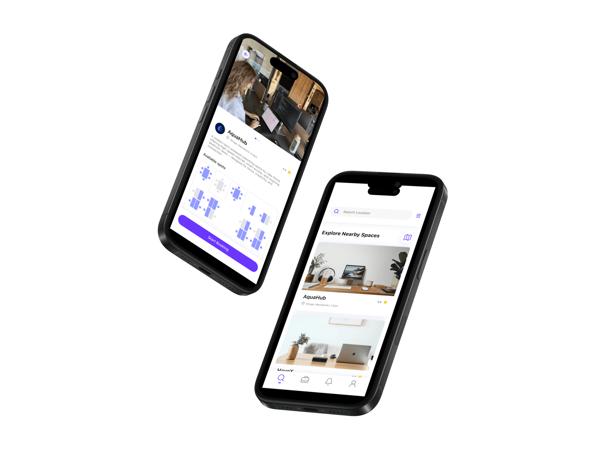 Phone mockups showing the mobile app interface